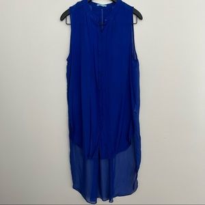 LEIFNOTES • Blue Soft Sheer Silk Button Up Hi Low Dress